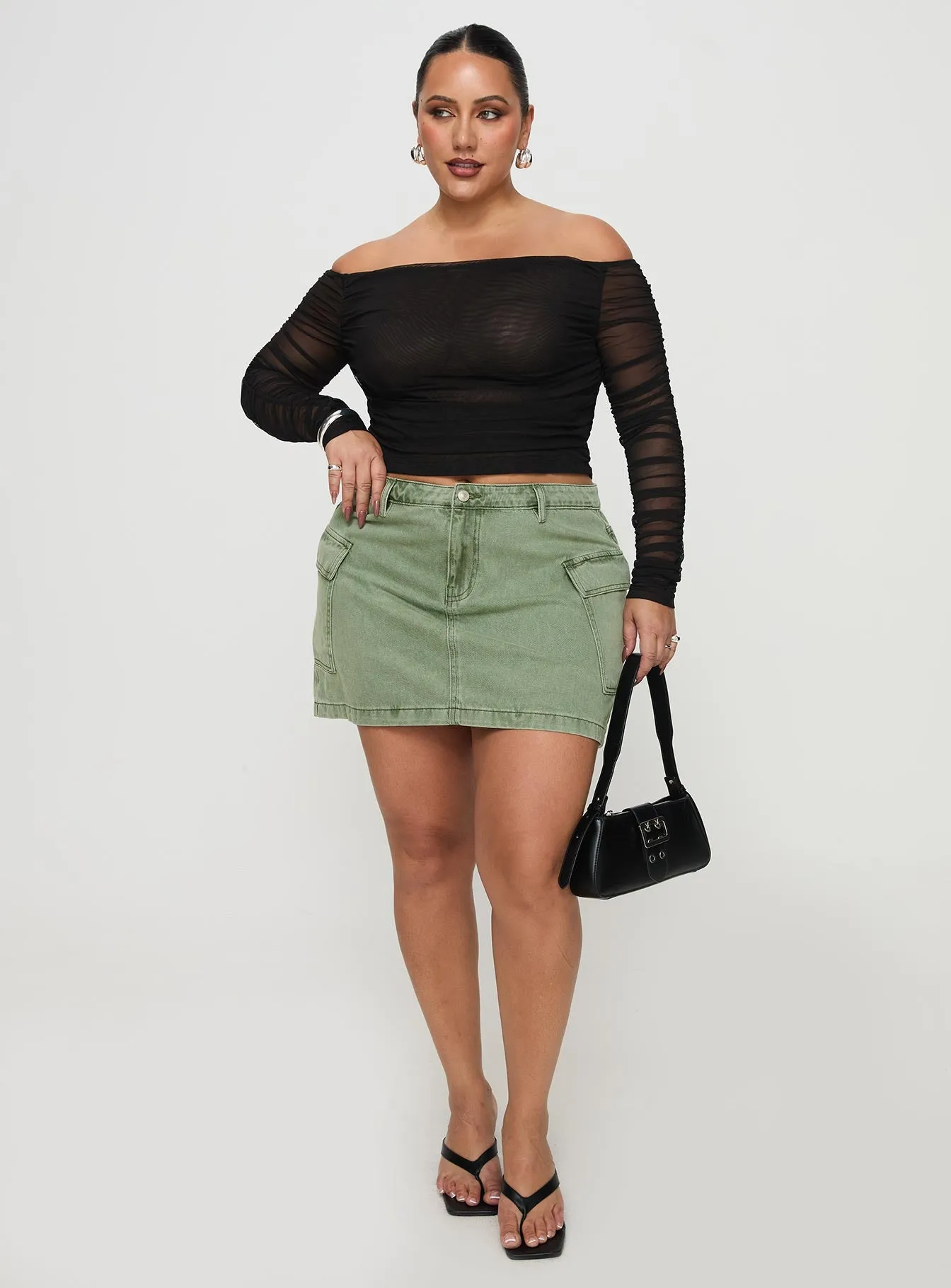 Daily Fashion Light Mood Zakai Cargo Denim Mini Skirt Green Curve