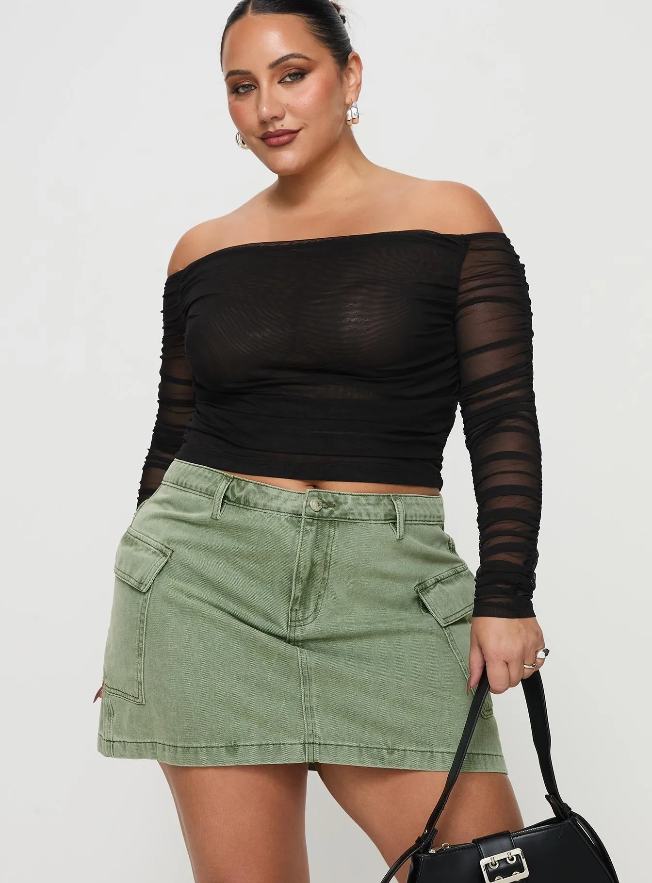 Zakai Cargo Denim Mini Skirt Green Curve Breathable Lining