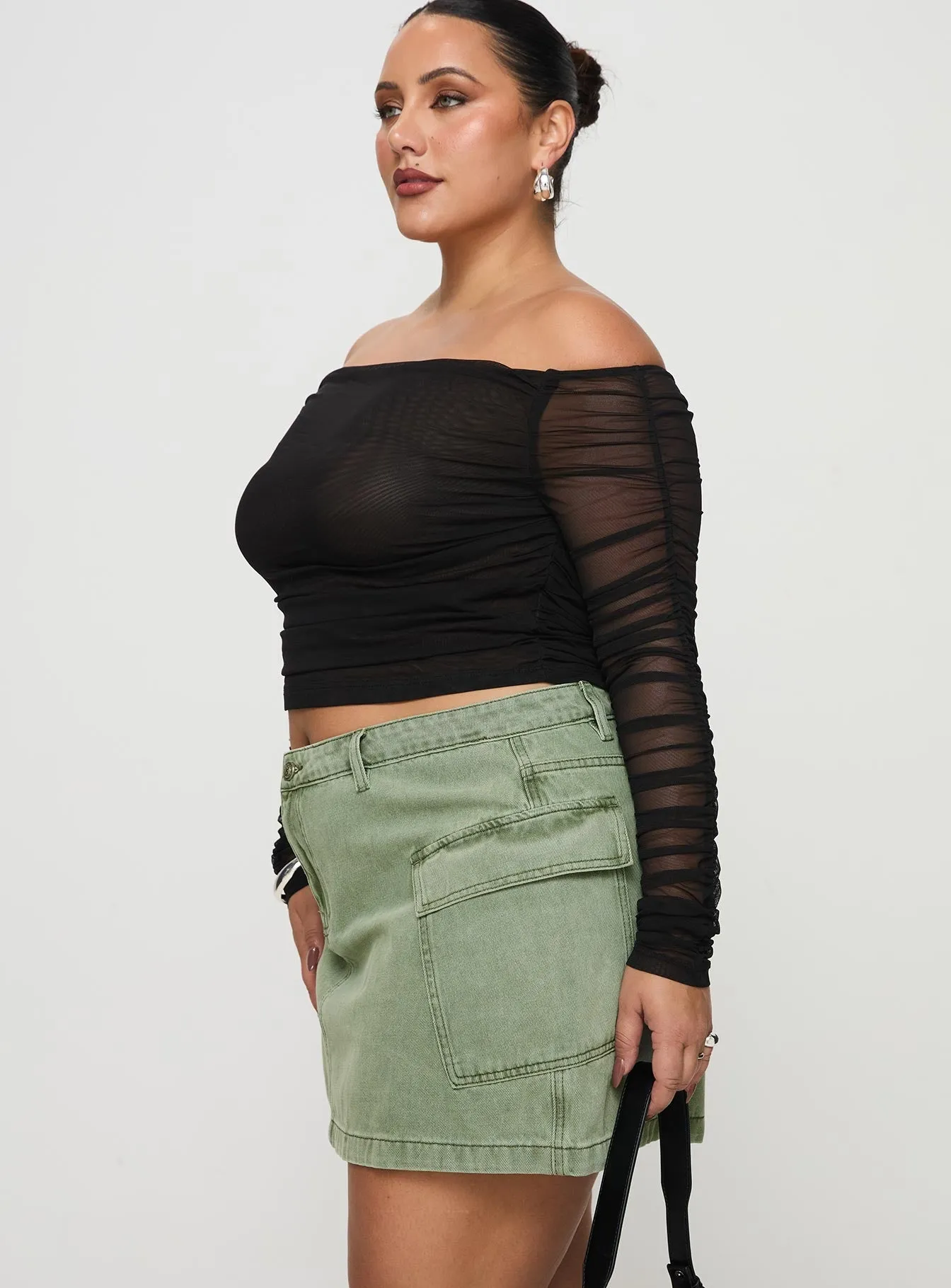 Weekend Favorite Zakai Cargo Denim Mini Skirt Green Curve