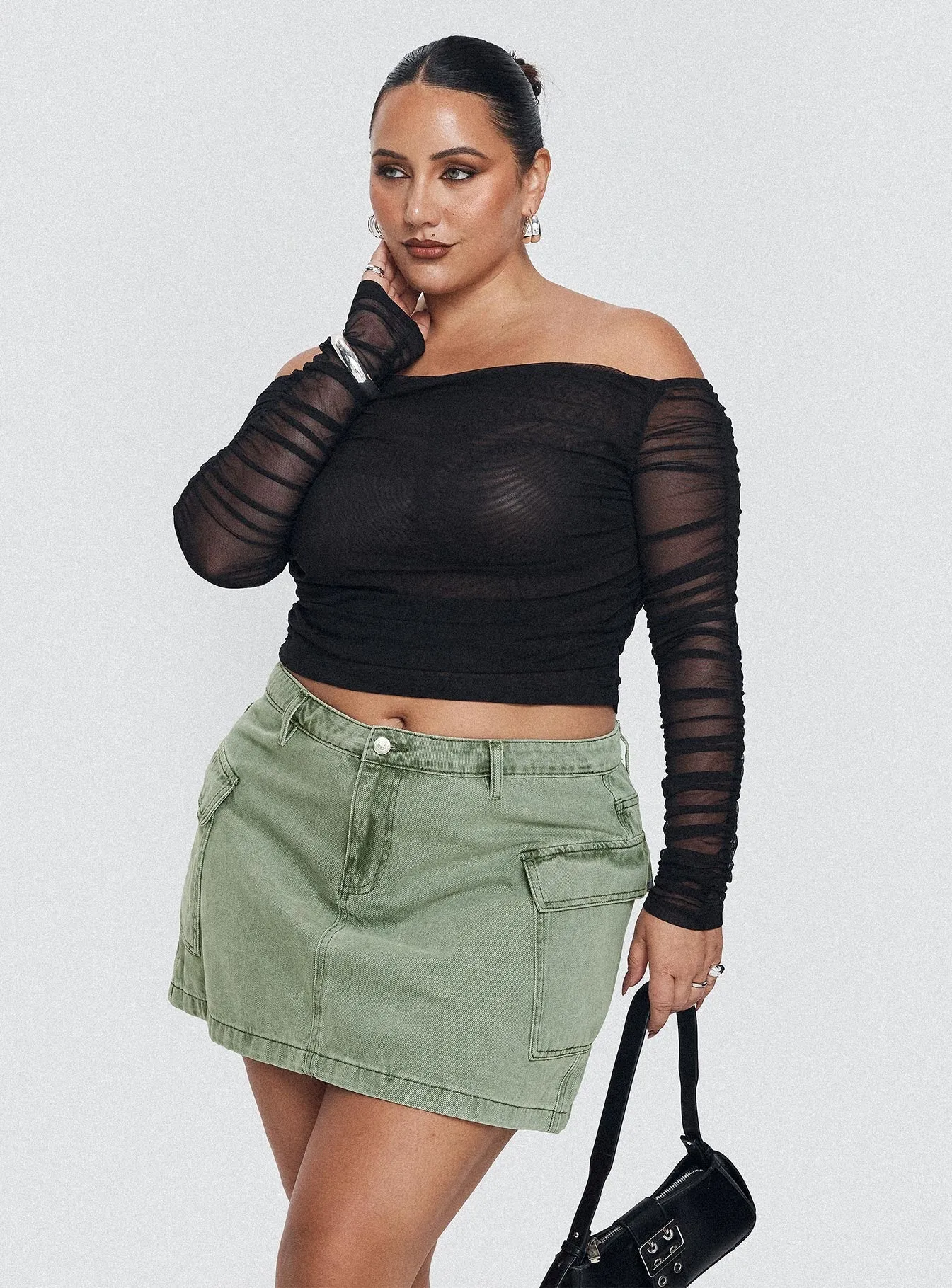 Outfit Game Zakai Cargo Denim Mini Skirt Green Curve