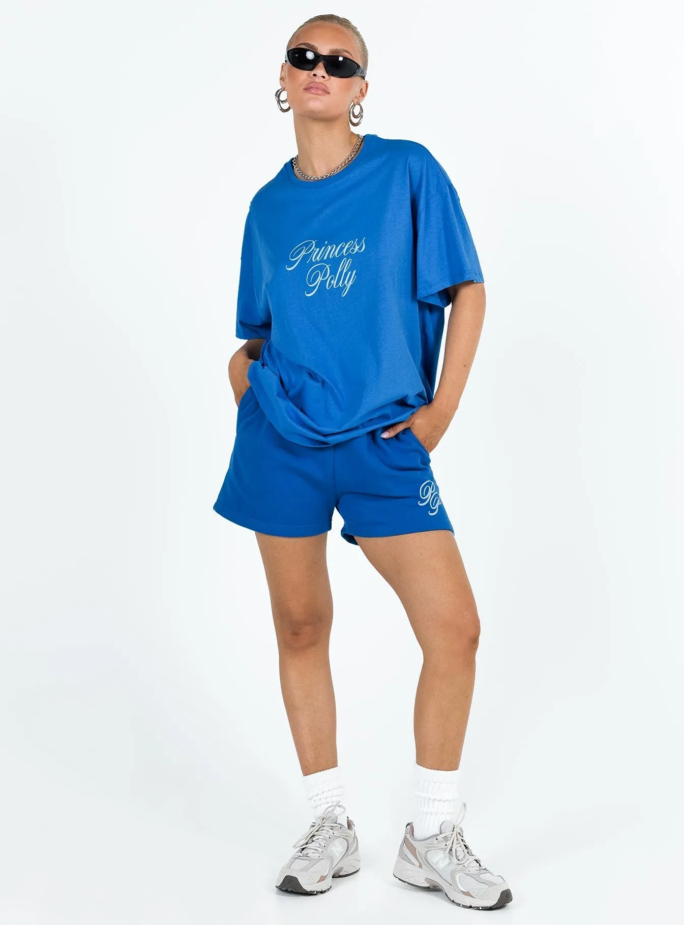 Princess Polly Cursive Oversized Tee Blue / White Casual Wear