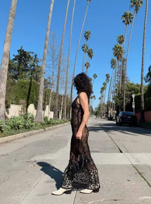 Daily Wear Anti-Static-Finish Britton Lace Maxi Dress Black