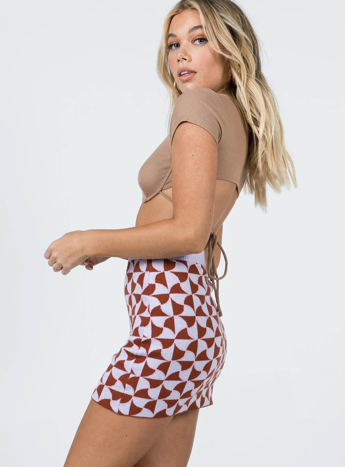 High Elasticity Material Renee Retro Tile Mini Skirt Purple