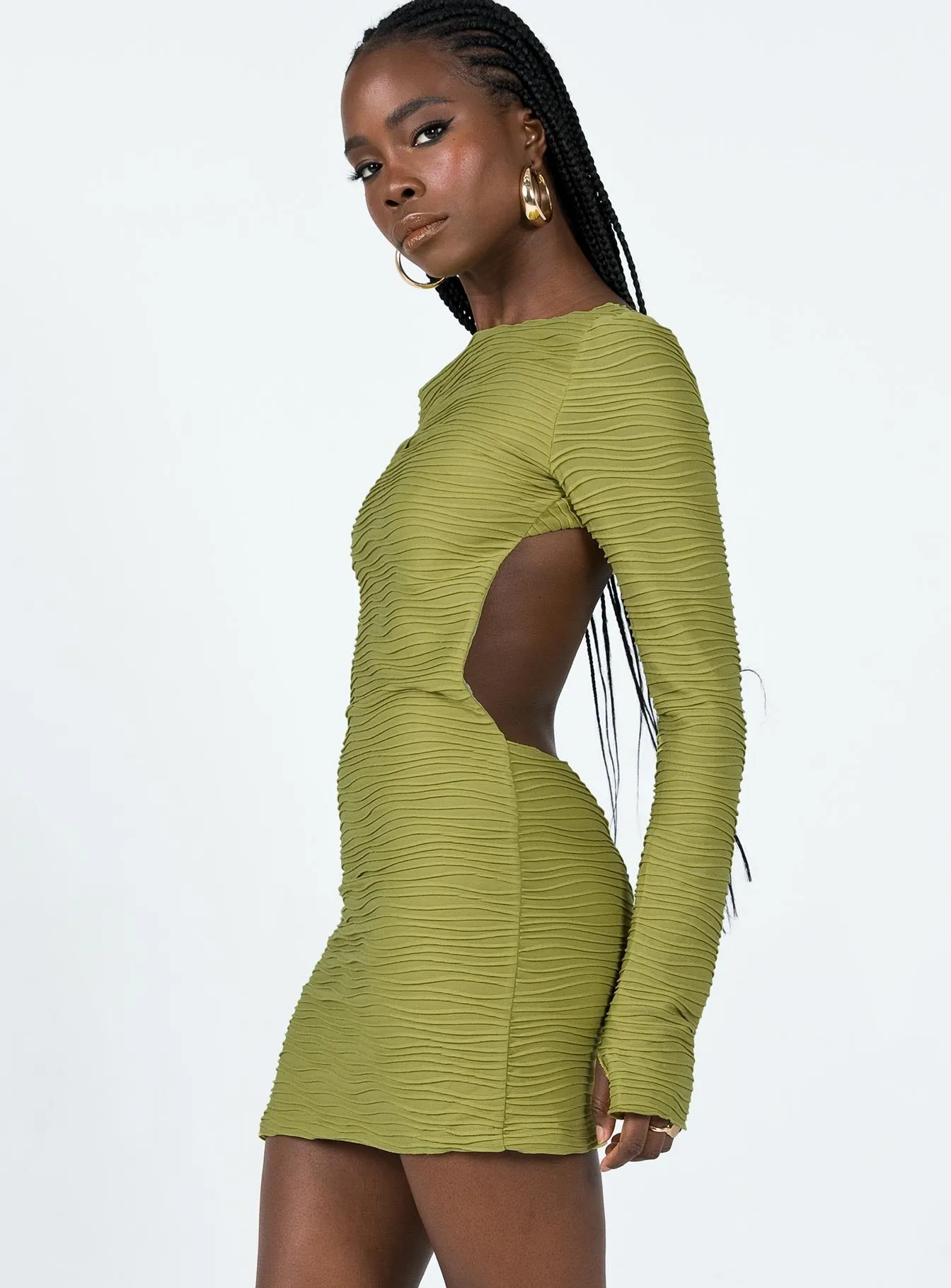Relaxing Style Flowy-Shape Ignite Mini Dress Green