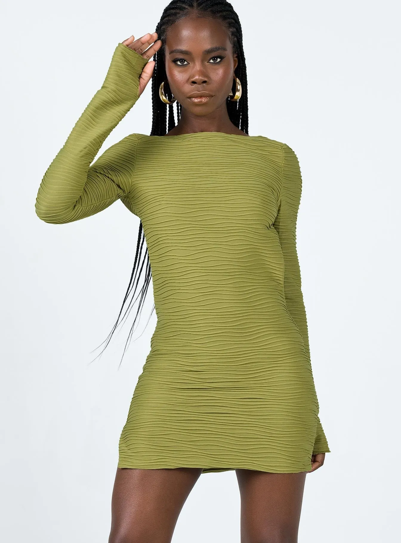 Ignite Mini Dress Green Smooth Edge Halter-Neck