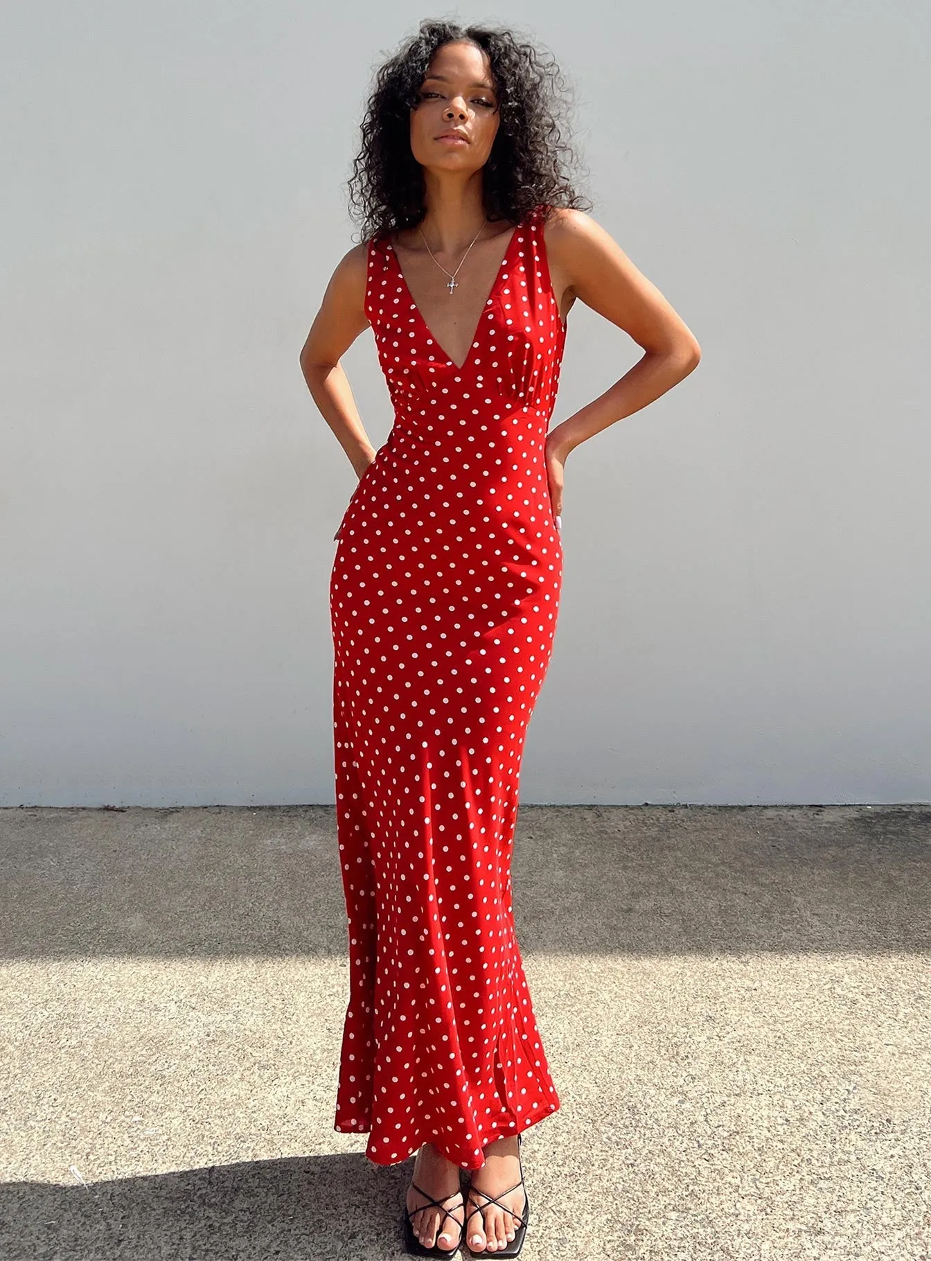 Nellie Maxi Dress Red Polka Dot Smooth Detail Fold-Over-Detail