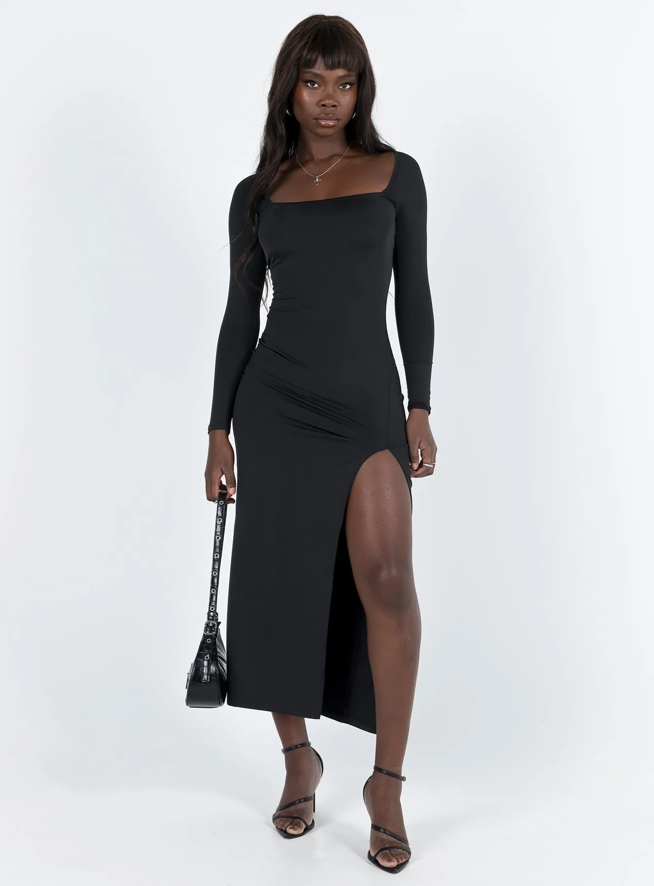 Hayward Long Sleeve Midi Dress Black Trendy Tailoring Villa Mood