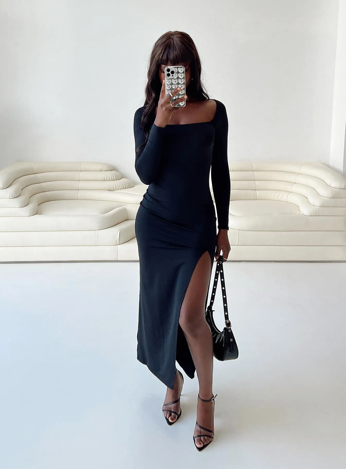 Hayward Long Sleeve Midi Dress Black Evening Ready Cocktail Ready