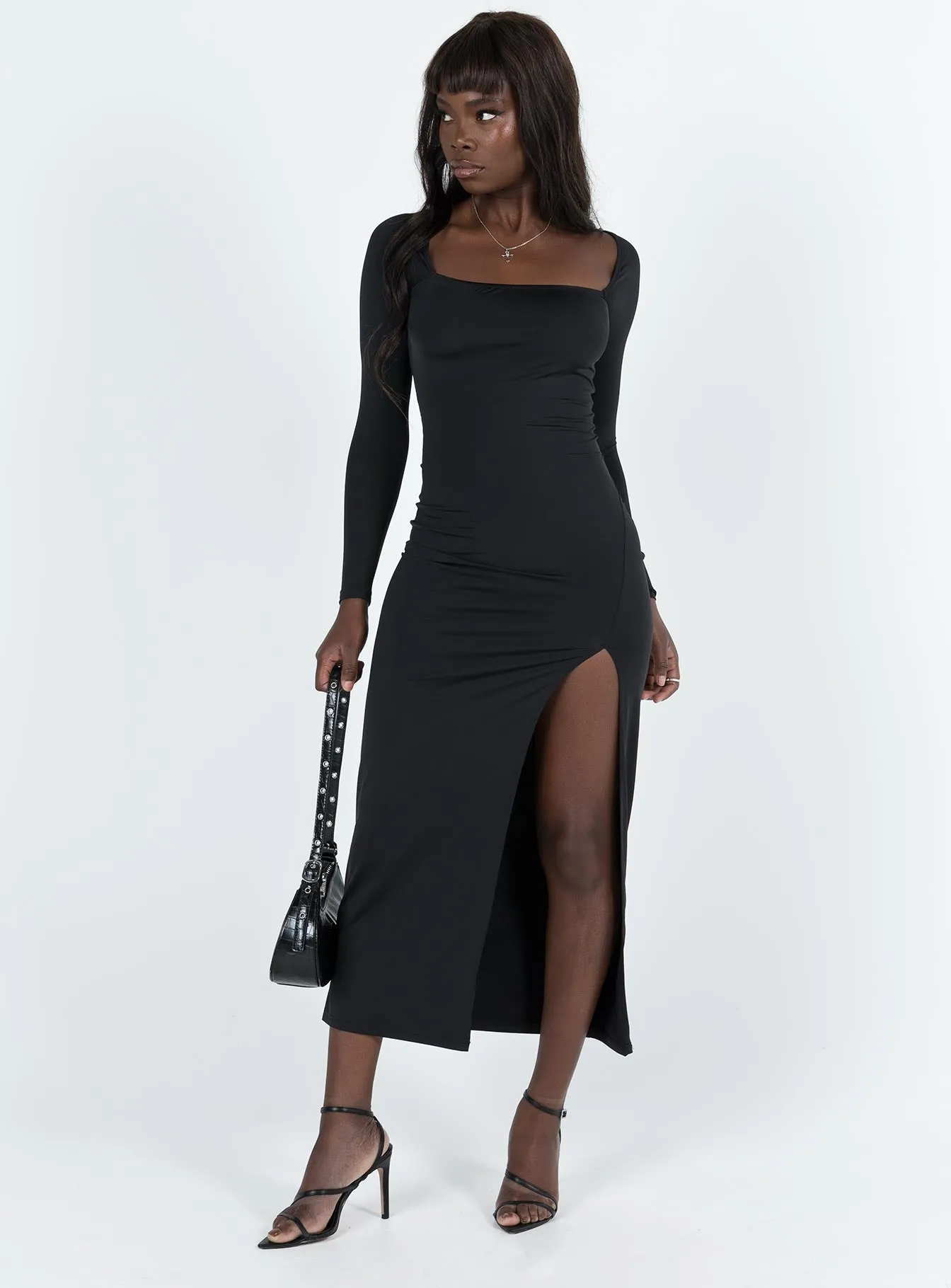 Family Glow Sleek Texture Hayward Long Sleeve Midi Dress Black