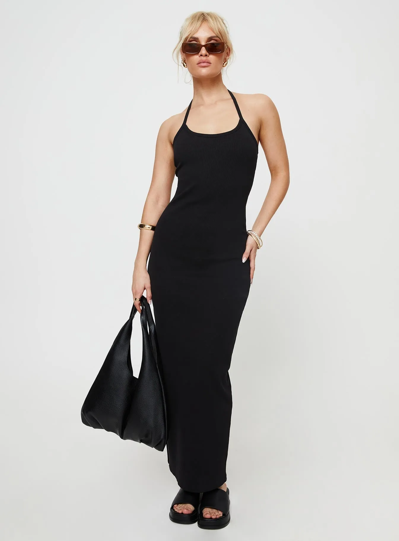 Knot-Detail Karyssa Rib Maxi Dress Black