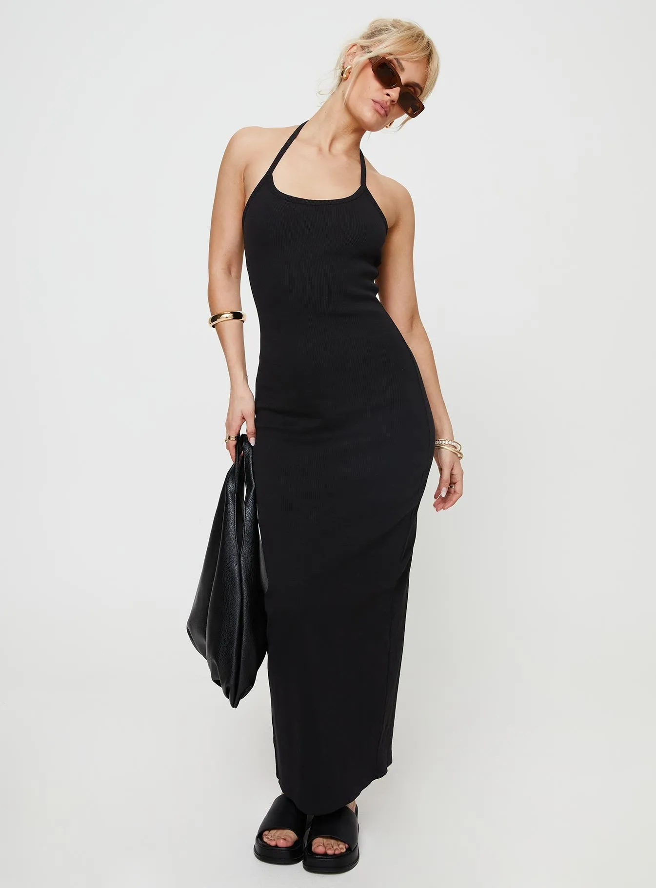 Karyssa Rib Maxi Dress Black Modest Cut