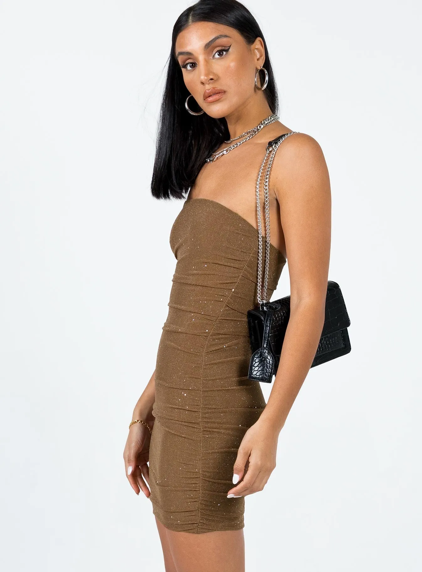 Smart Silhouette Joselyn Strapless Mini Dress Brown