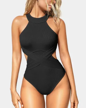 casual bodysuit classic bodysuit Cross Bathing Suit Wrap Tie Back Swimwear