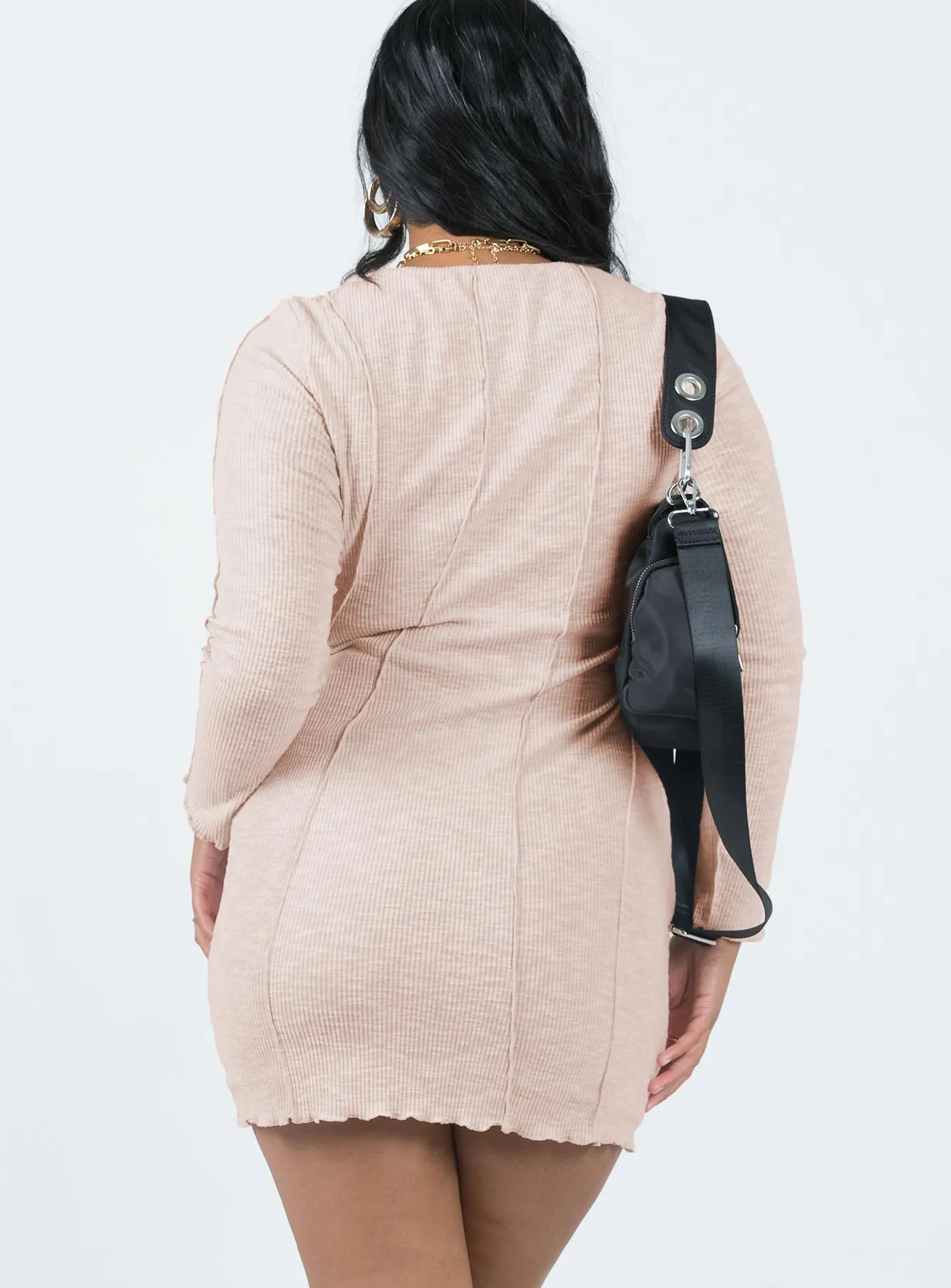 Amaris Long Sleeve Mini Dress Beige Edgy Look Work Vibe