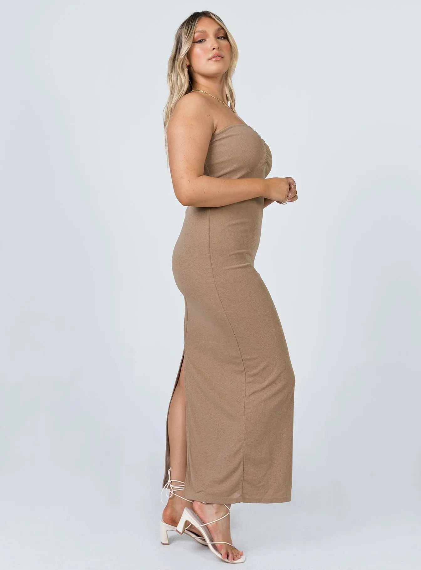 Charm Strapless Maxi Dress Brown Smooth Curve Japan Line