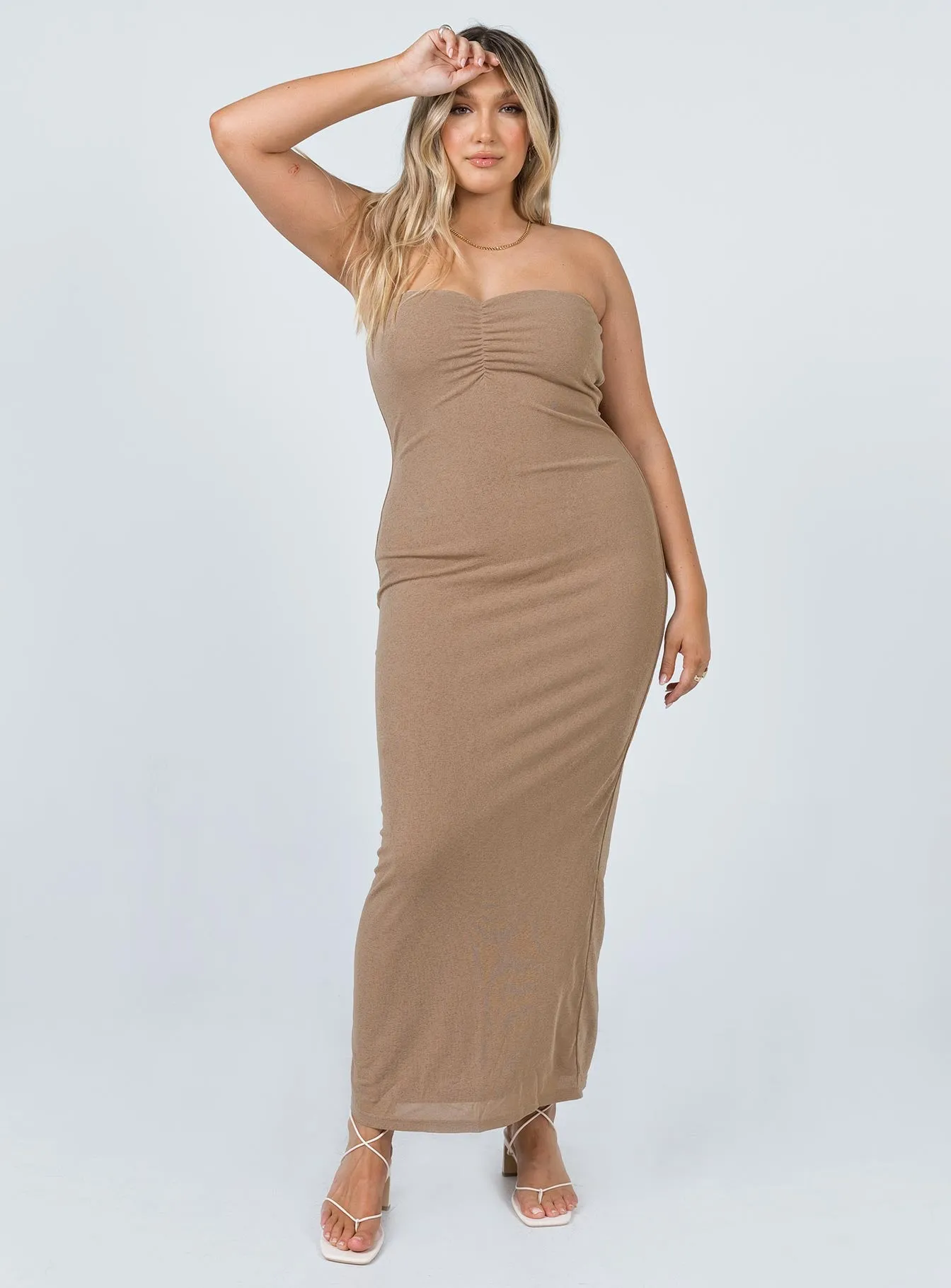 Charm Strapless Maxi Dress Brown Waist Seam