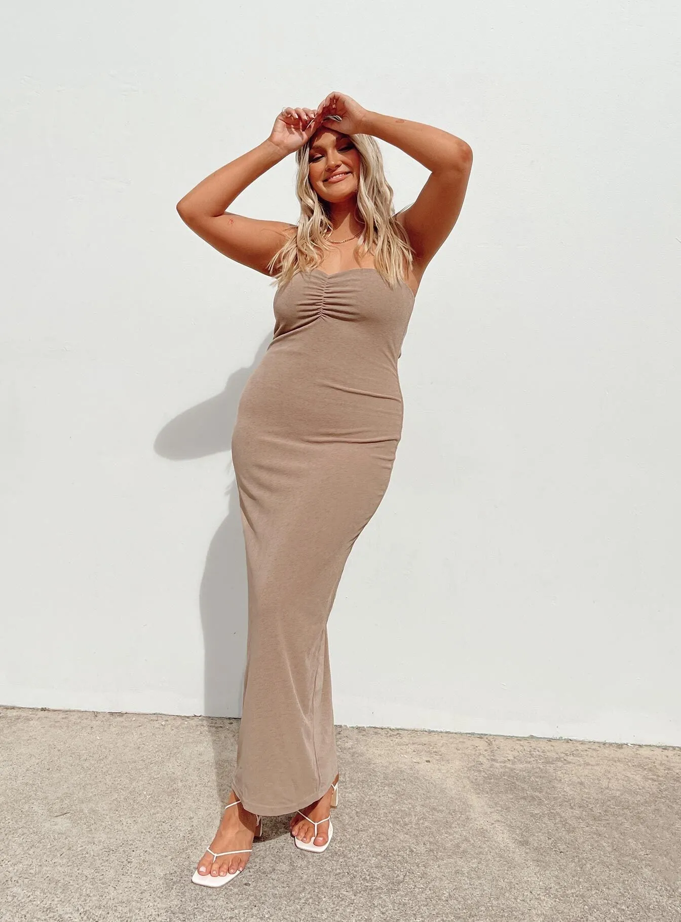 Light Wrap Chill Vibes Charm Strapless Maxi Dress Brown