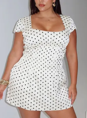 Sharp Motion Evangelie Ruched Mini Dress White Polka Curve