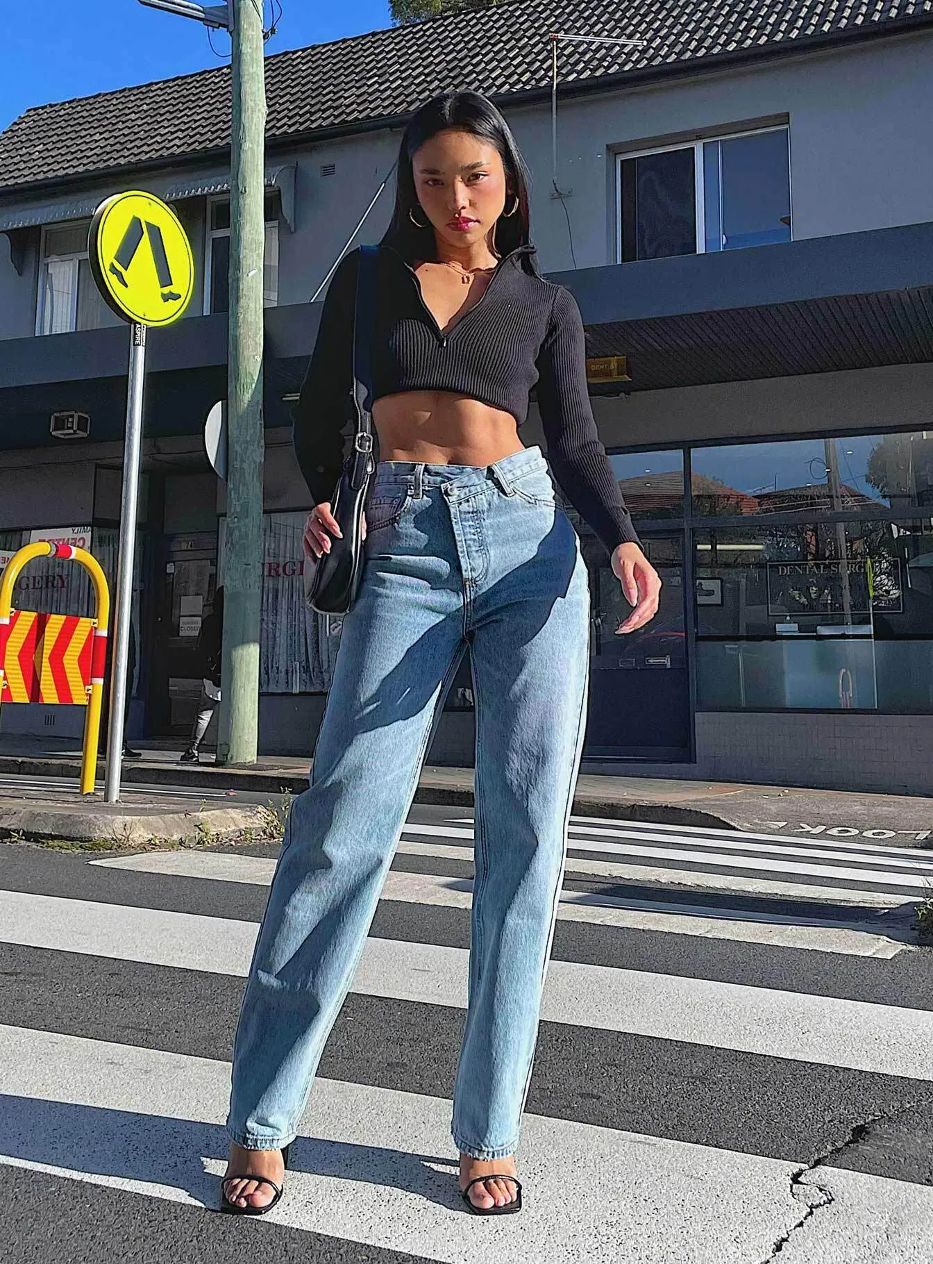 Holly Asymmetric Straight Leg Jean Light Wash Denim Stone Glow