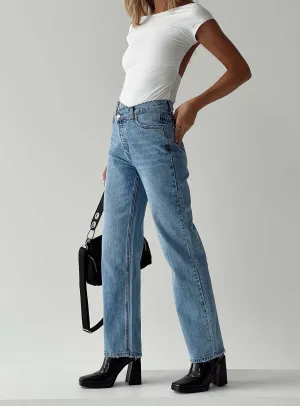 Dad Core Holly Asymmetric Straight Leg Jean Light Wash Denim