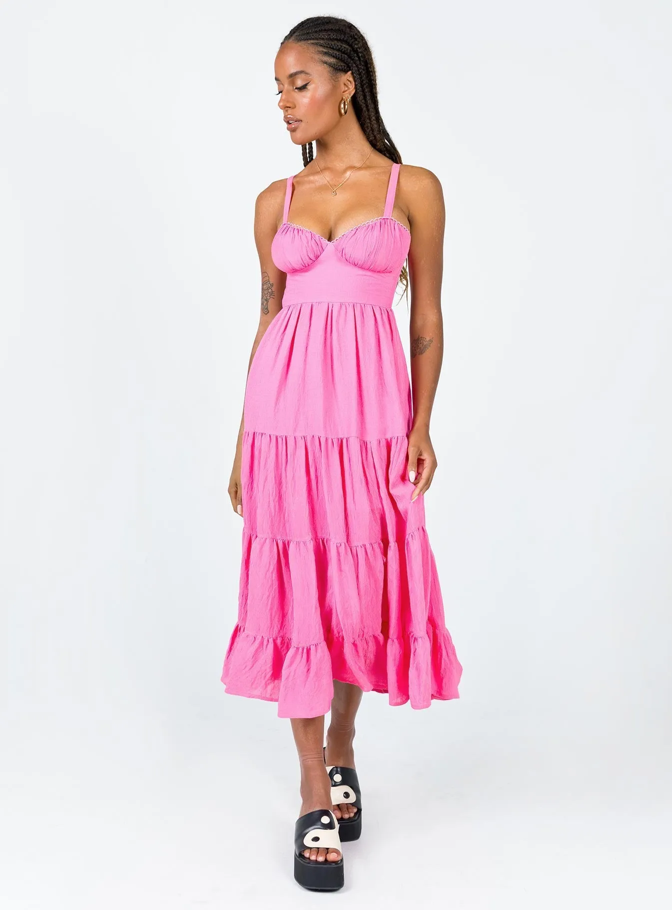 Joella Midi Dress Pink Lounge Texture Effortless Look
