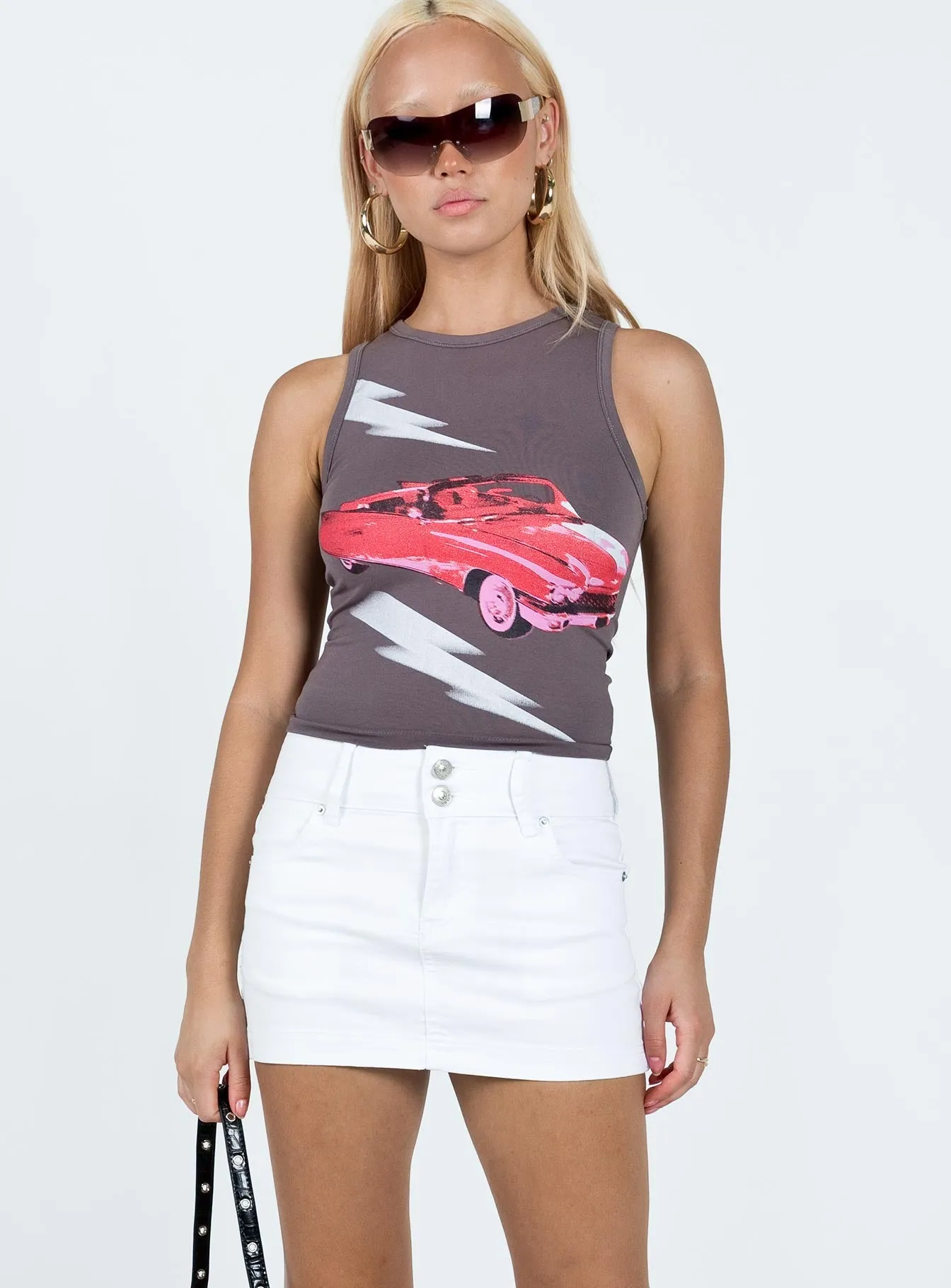 Soft Combo Relaxed Look Faya Low Rise Denim Mini Skirt White