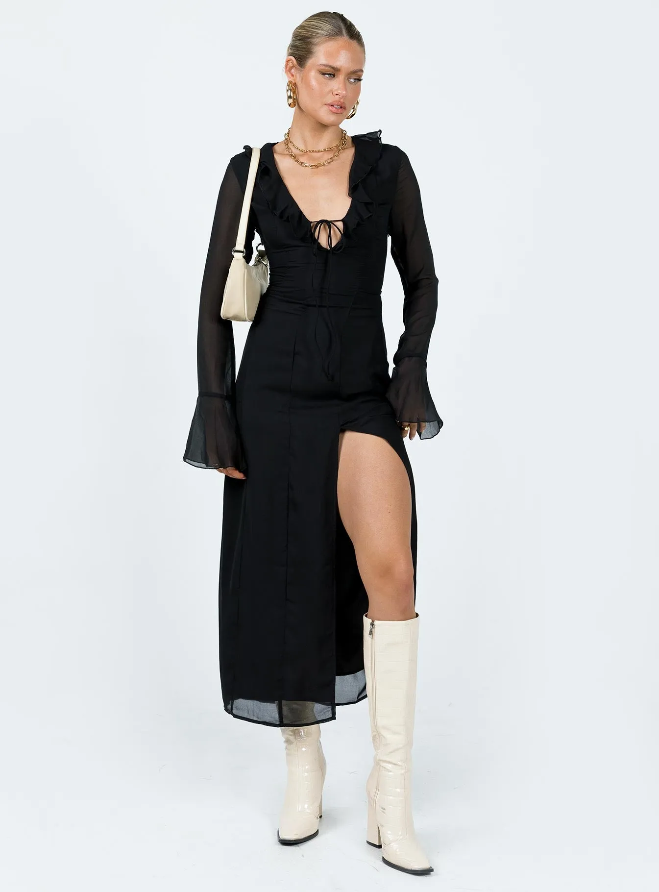 CrinkleResistantWeave Rosalia Maxi Dress Black