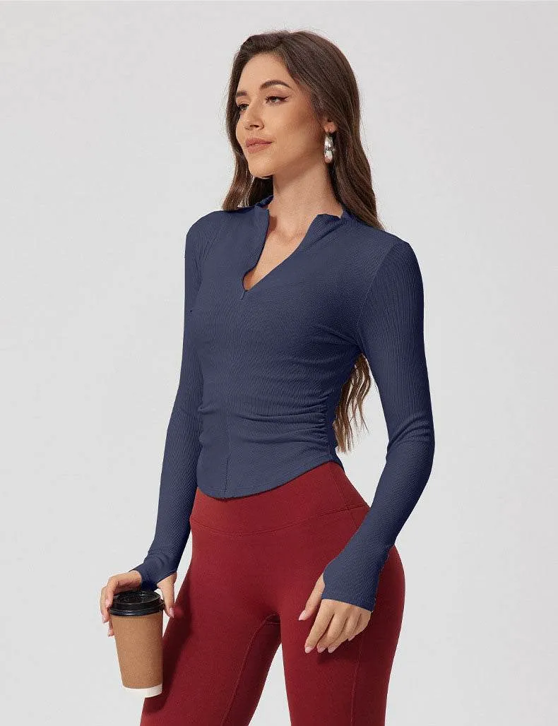 Half Zipper Long Sleeve Yoga T-Shirt Cozy Sweater