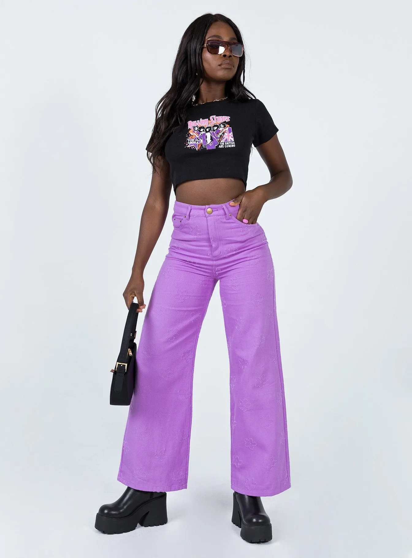 Demitra Wide Leg Jeans Purple AntimicrobialTreatment Smart Casual