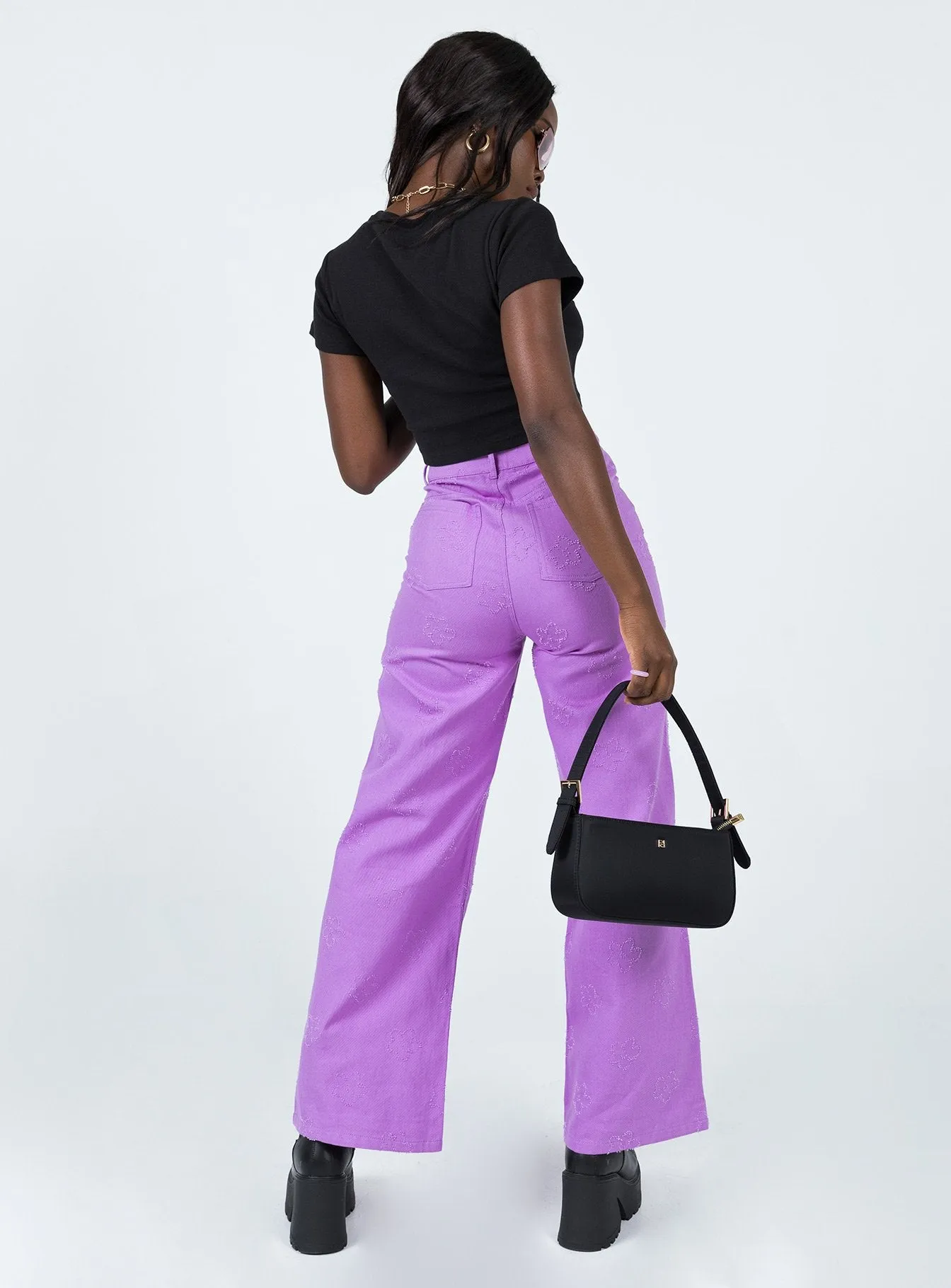 Demitra Wide Leg Jeans Purple lightweight pants Simple Top