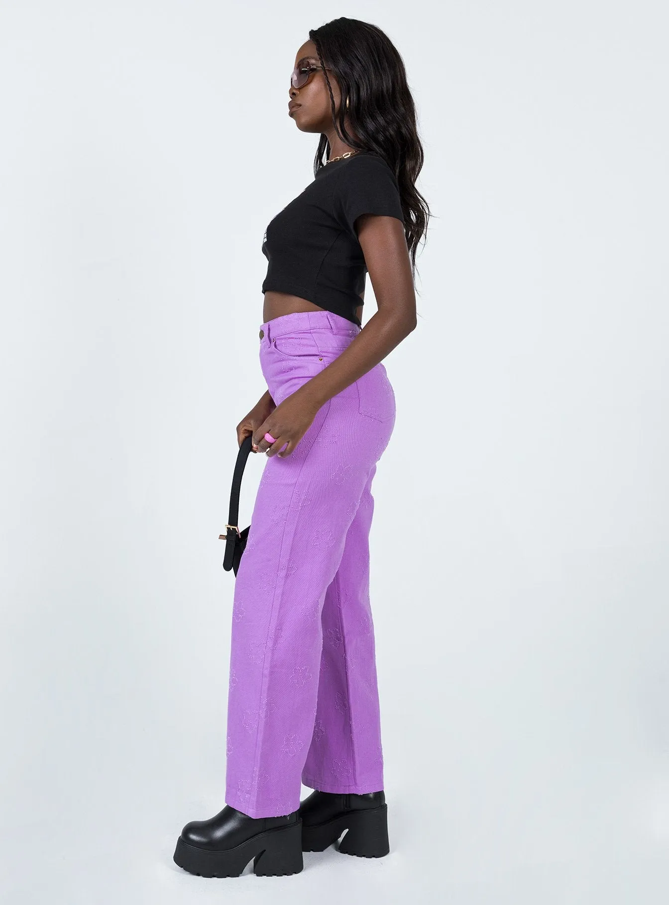 Demitra Wide Leg Jeans Purple AntiSlip Grip