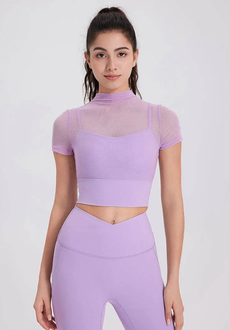 Mesh Fitness Crop T-Shirts with Built-in Chest Pad Flash Core FormFitting Cut