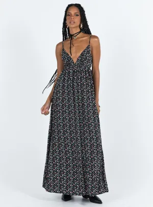 Theater-Night Collar Accent Koko Maxi Dress Black Floral