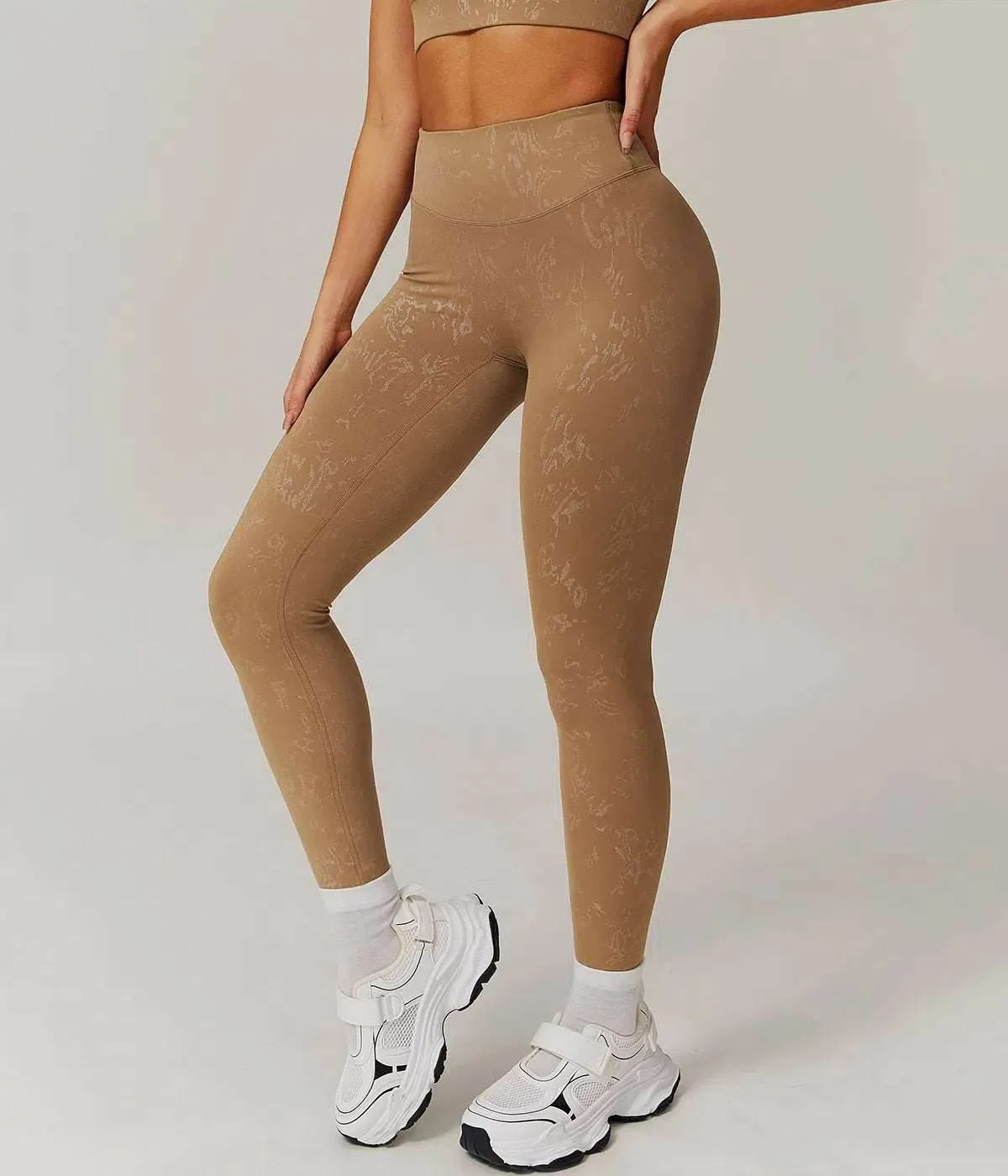 High Waist Yoga Leggings With Gold Blocking Pattern AntimicrobialTreatment Harbor Style