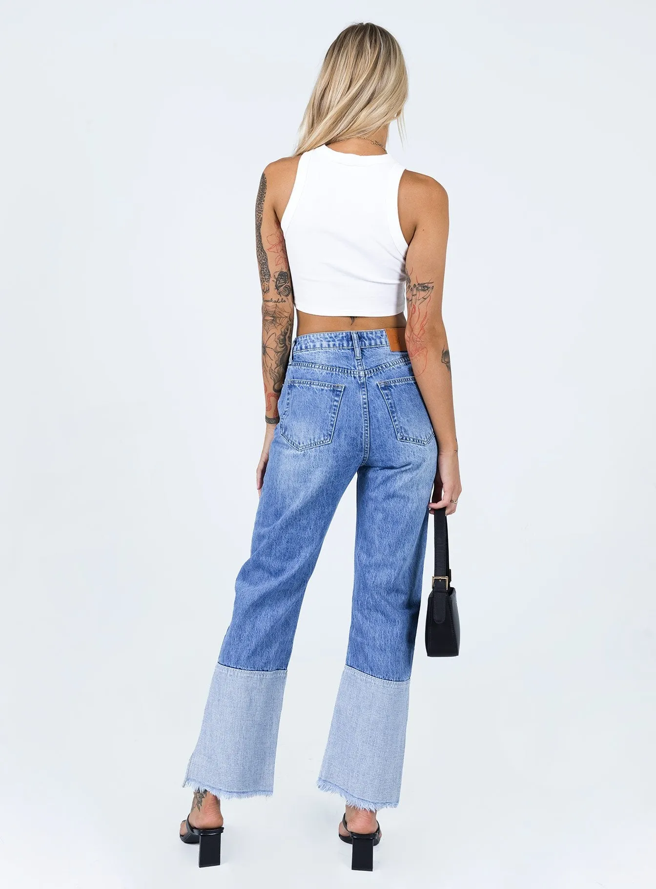 ElasticWaistband Rhode Straight Leg Spilt Hem Denim Jeans
