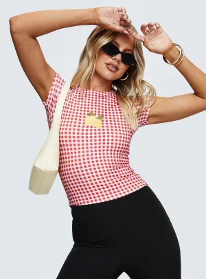 Soft Breathable Marcello Graphic Top Red Check