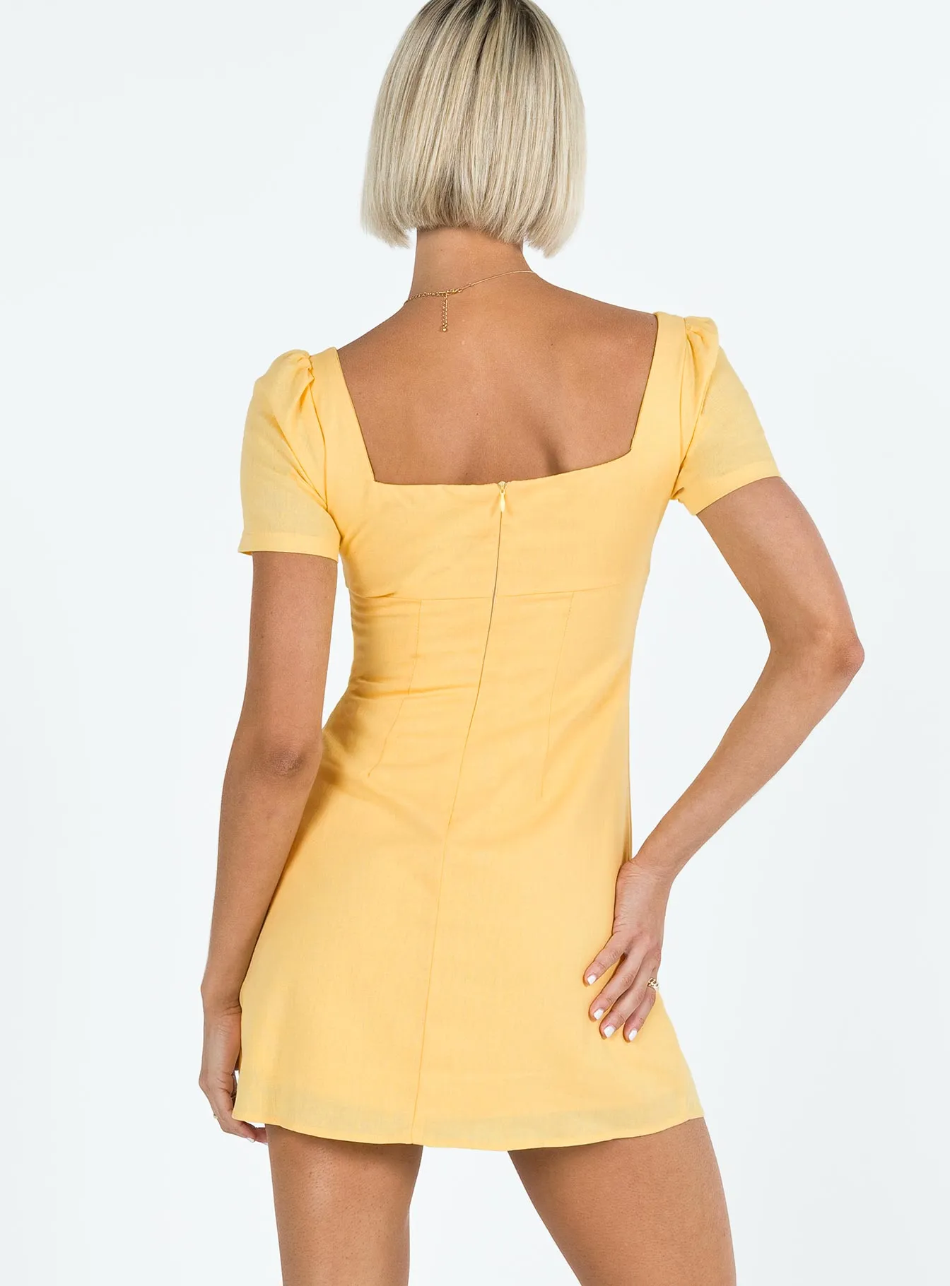 Invisible-Zip Hastings Mini Dress Yellow