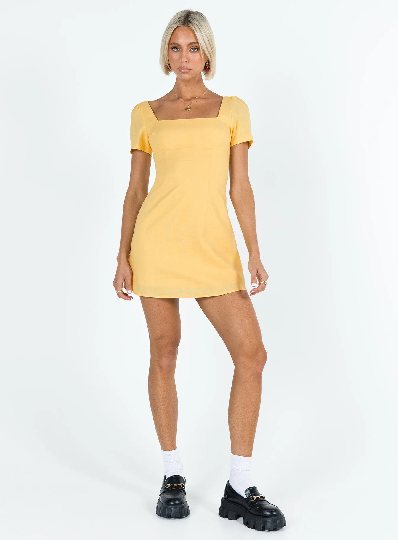 Delicate Finish Statement-Buttons Hastings Mini Dress Yellow