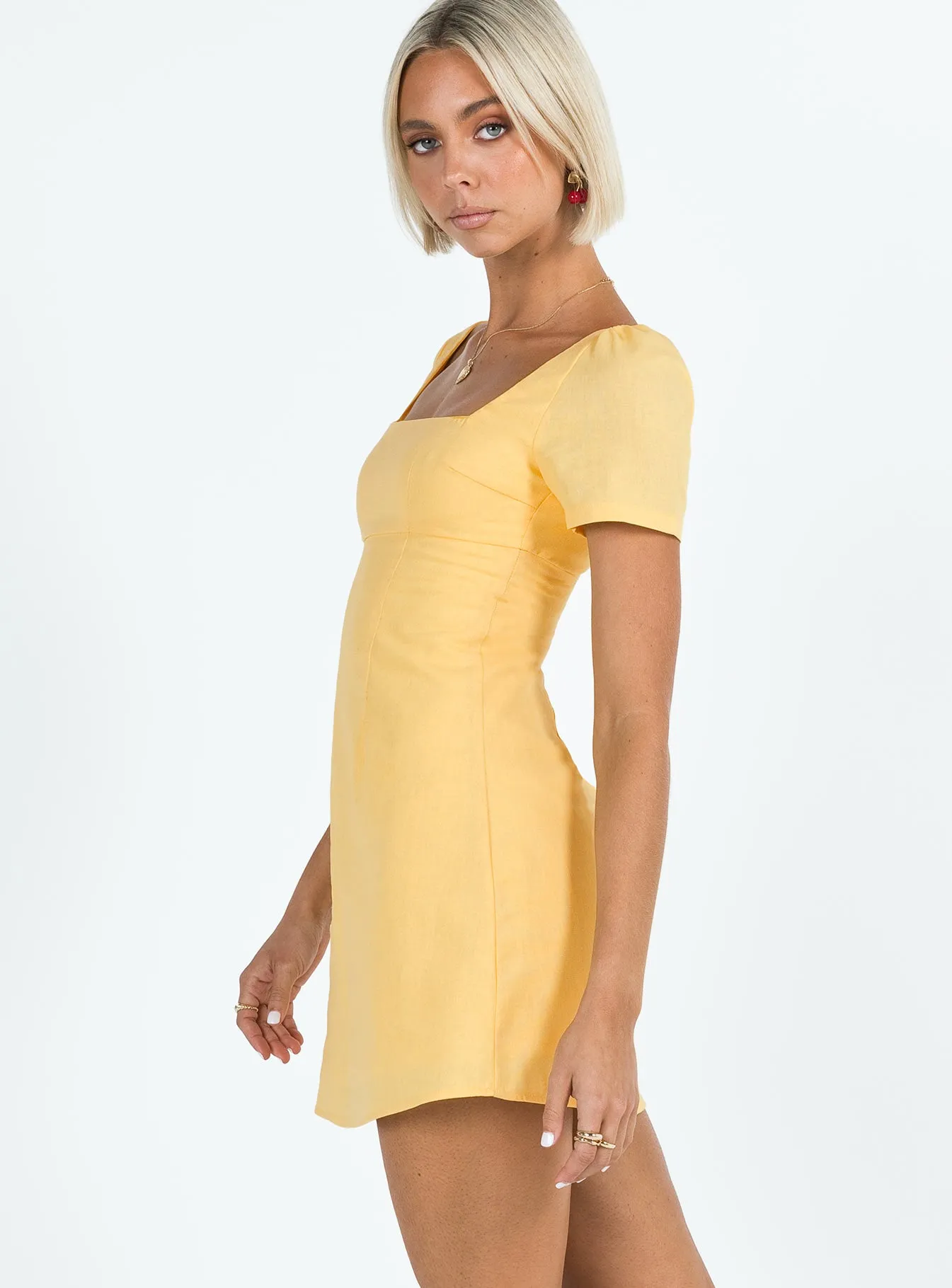 Hastings Mini Dress Yellow Silky Surface Retro Vibes