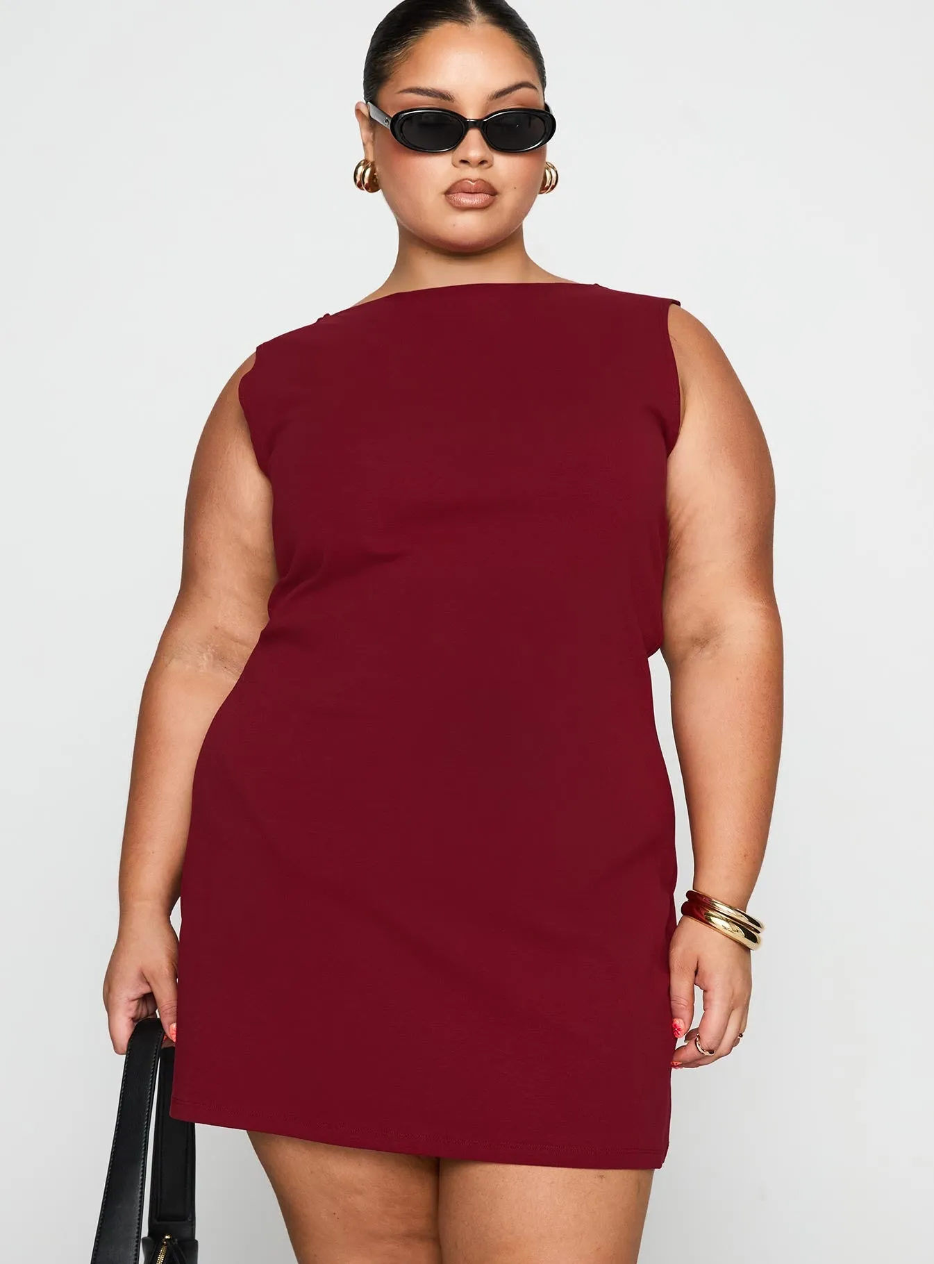 Eye Appeal Vibrant Design Zimmie Mini Dress Burgundy Curve