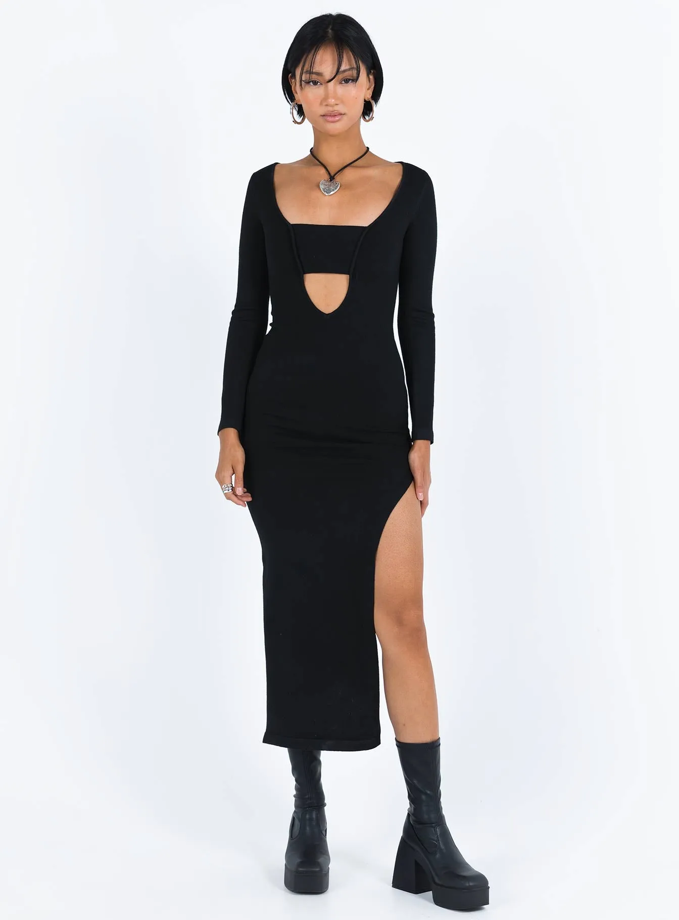 Marple Cut Out Maxi Dress Black Fresh Look Classic Waistband