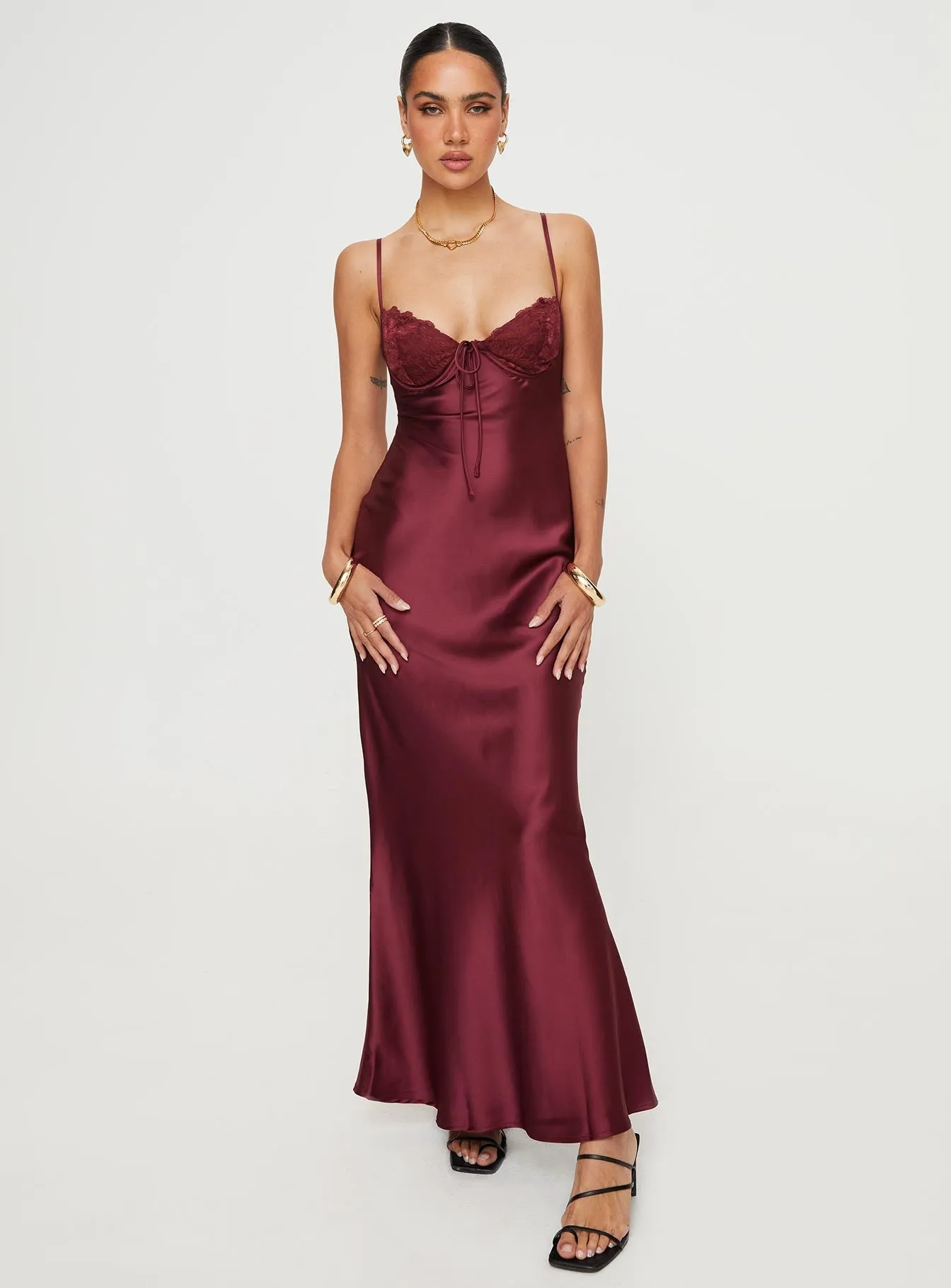 Fadyen Bias Cut Maxi Dress Burgundy Smart Texture
