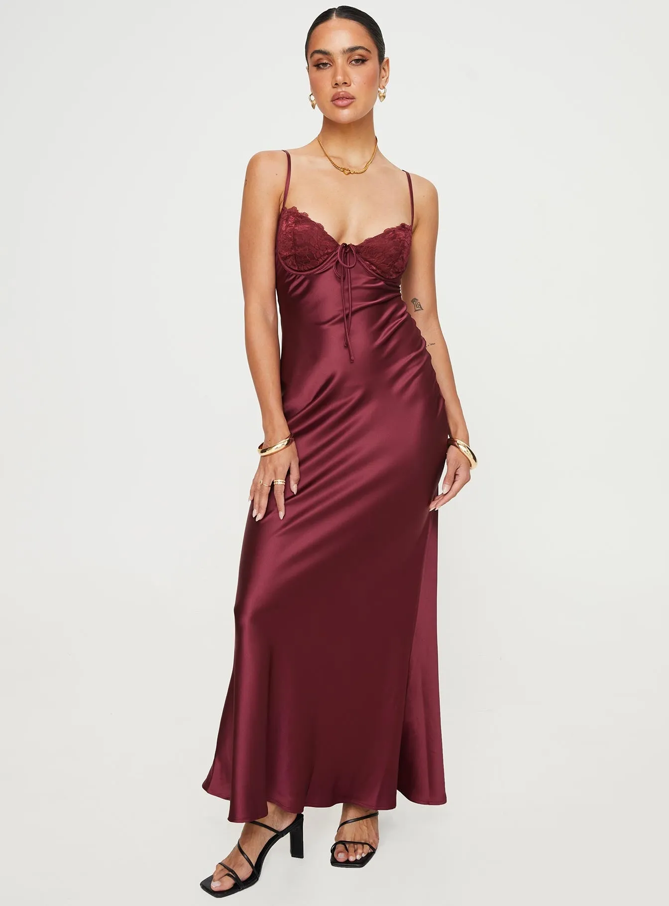 Fadyen Bias Cut Maxi Dress Burgundy Church Scene Basic essential