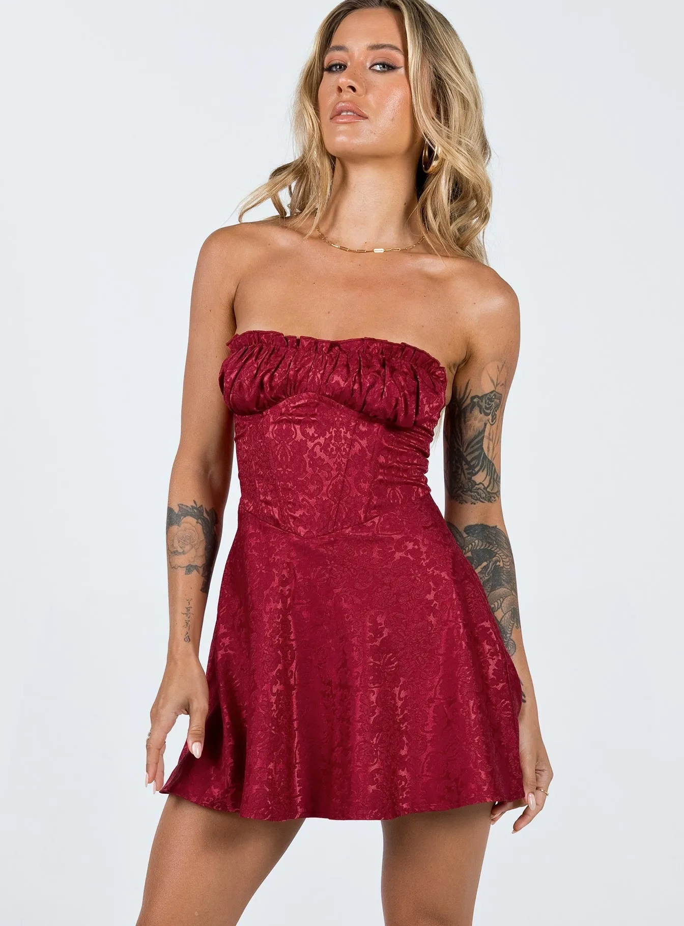 Soft Vibes Timeless Edge Lenette Mini Dress Burgundy