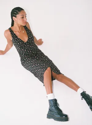 Sariah Midi Dress Black Soft Texture Smart Waist Design