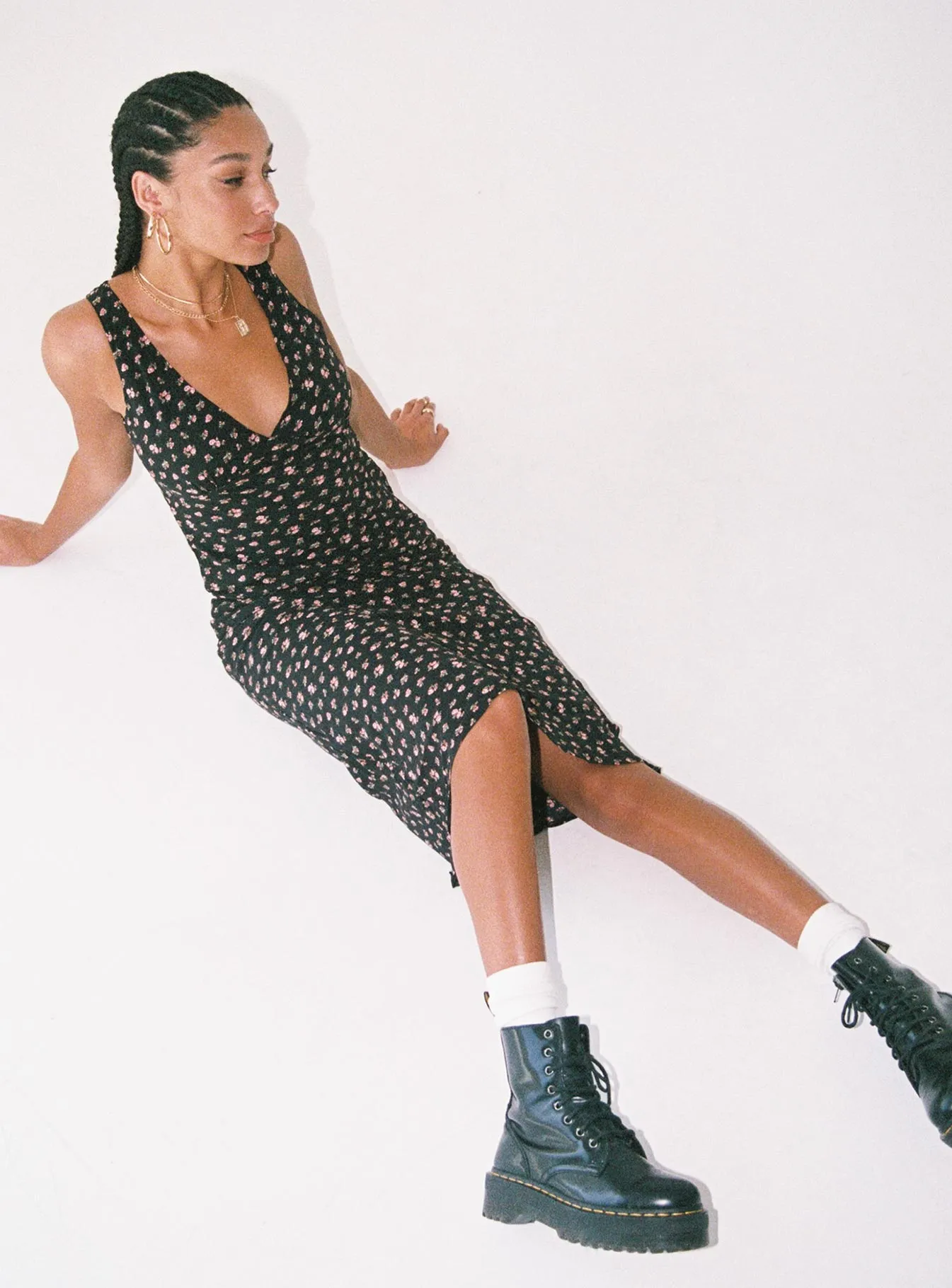 Sariah Midi Dress Black Soft Texture Smart Waist Design