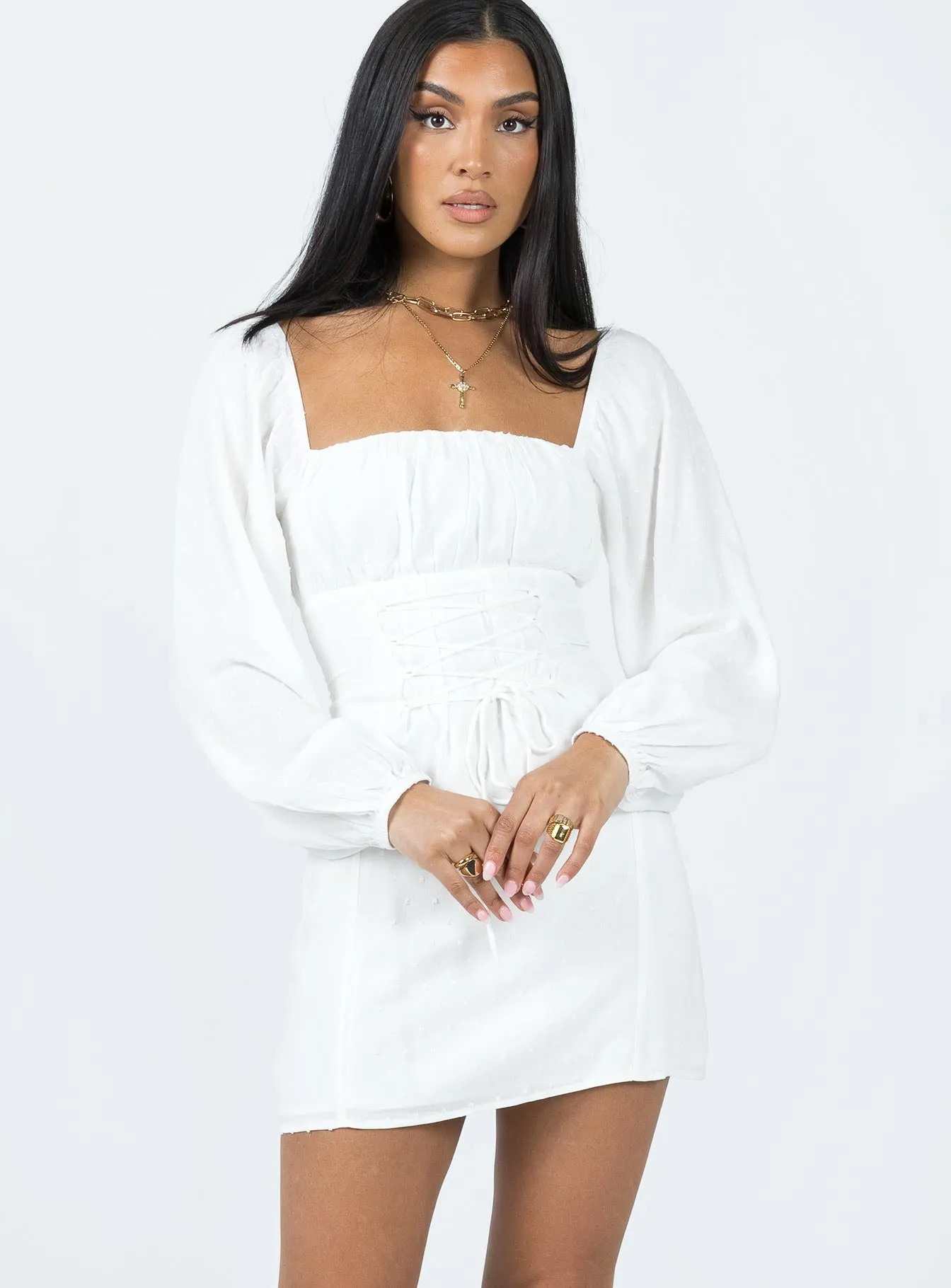 Fauce Long Sleeve Mini Dress Cream Work or Play