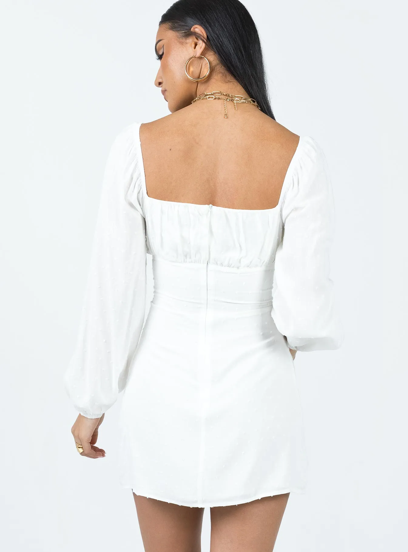 Fauce Long Sleeve Mini Dress Cream Stylish Comfort Relax Cut