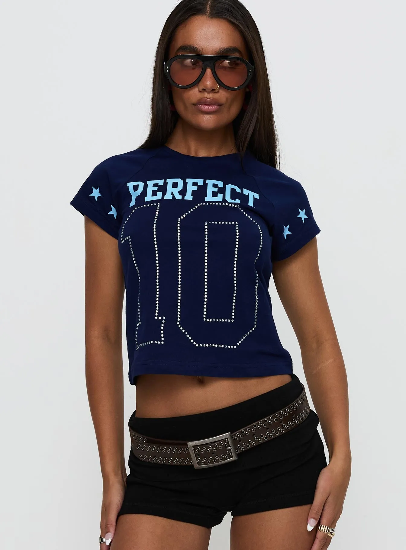 Perfect 10 Graphic Top Blue Versatile Performance