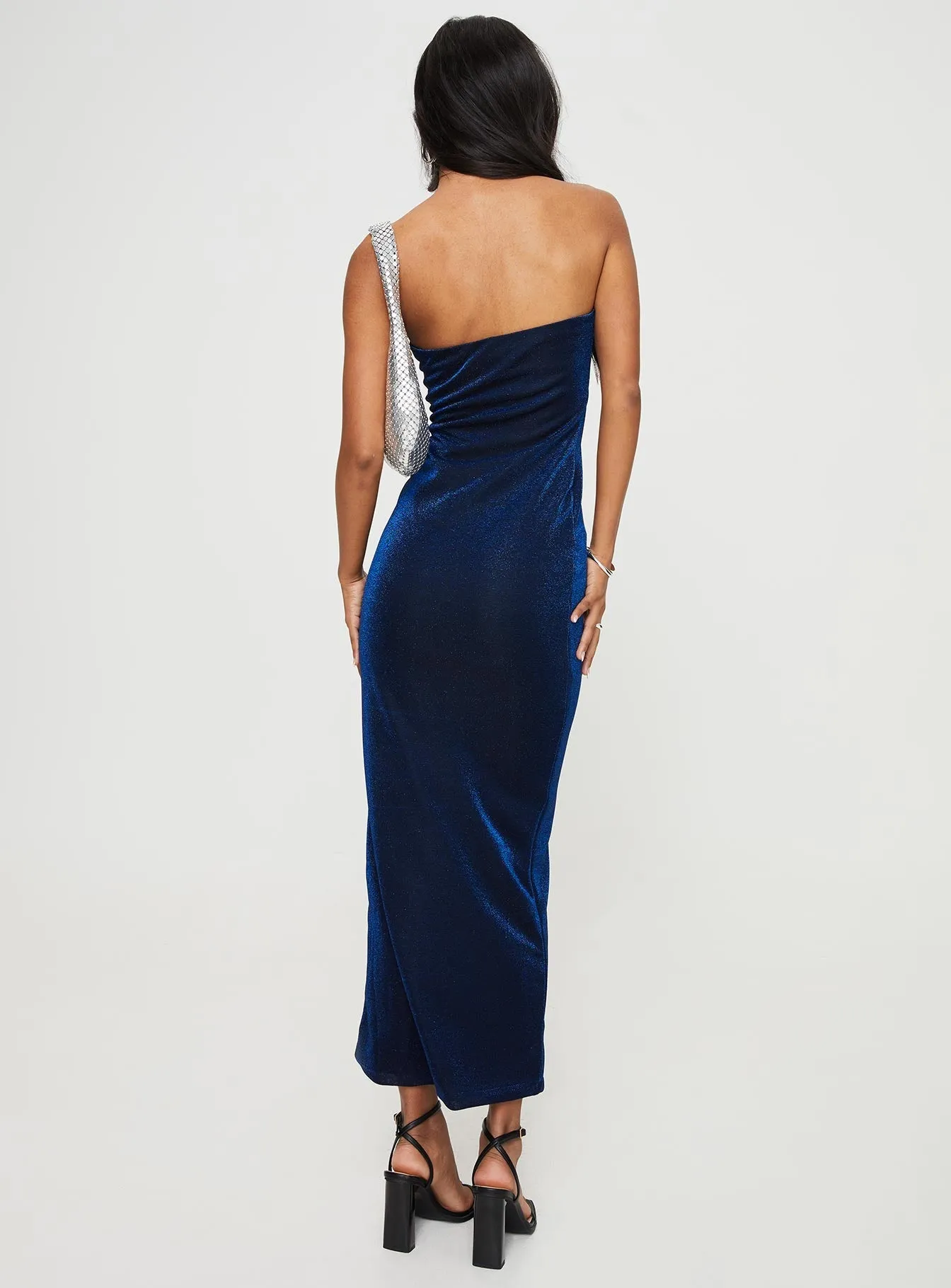 Tonal-Stitching Calm Shine Samper Strapless Maxi Dress Navy
